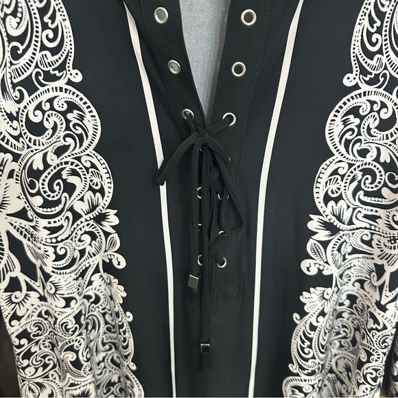 INC International Concepts Top Womens Small Black White Scroll Lace Long Sleeves - Picture 4 of 8